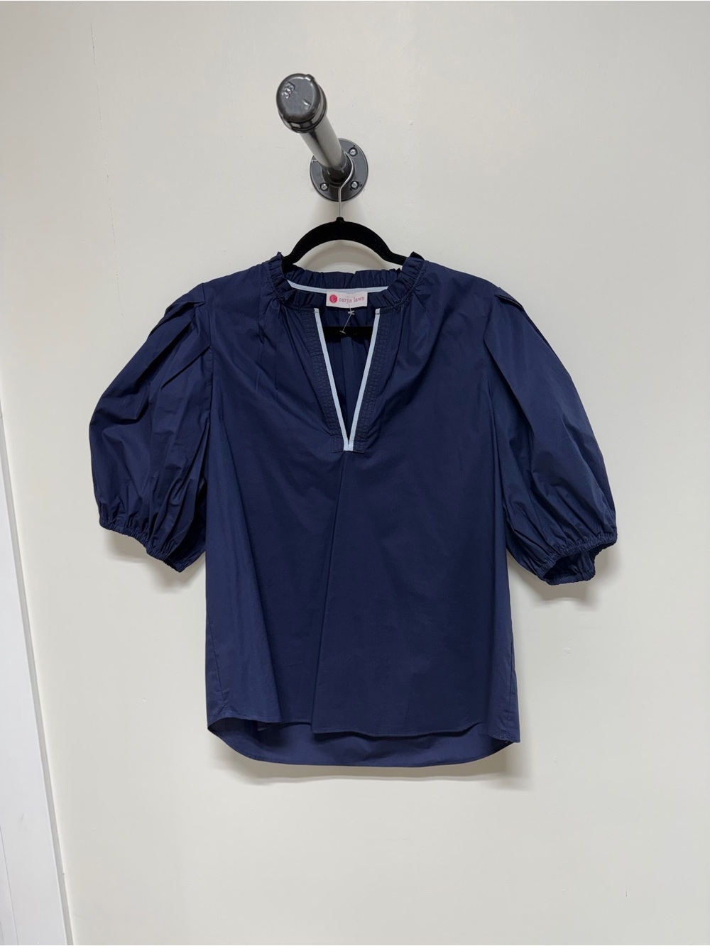 Caryn Lawn Navy Blue Puff Sleeve Popover Blouse - Picture 2 of 3